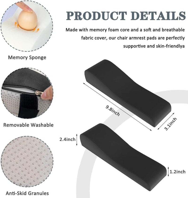 Shapeazy 2 Pack Office Chair Armrest Pads Covers,Arm Rest Pad with Memory Foam Elbow Pillow for Forearm Pressure Relief, Arm Rest Covers for Office Chairs, Wheelchair, Comfy Gaming Chair (Black) - Image 4